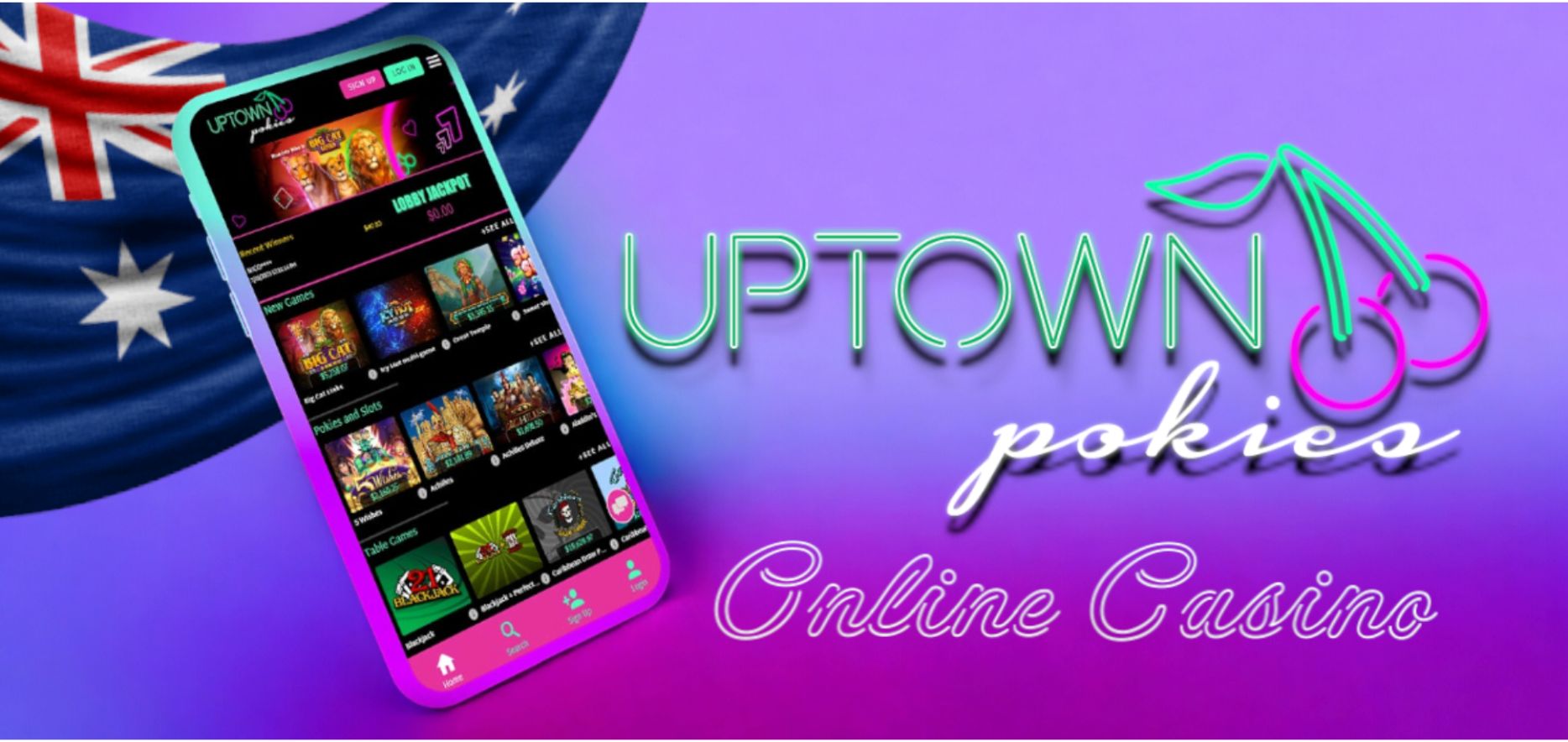 Uptown Pokies Casino Interface on Mobile App